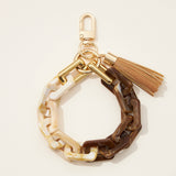 Two Tone Mixed Resin Chain Keychain with Tassel: PINK