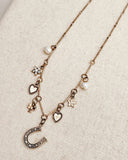 Gold Pearl & Rhinestone Lucky Charms Necklace