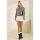 Leopard Denim jacket with back contrast: FLORAL SEQUINS
