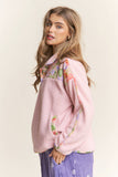 Henley Floral Color Block Sweater Top: Pink Dream