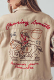 Western Sunset Embroidered Denim Vest: OATMEAL