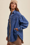 Heart Detail Oversized Denim Shirt: Light Denim
