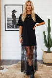 Summer 2026 High Waist Lace Sandalwood Long dress: Black