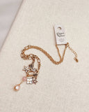 Rose Quartz Gemstone Charm Necklace with Pearl – Gold