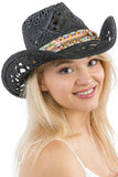 Coastal Cowgirl Boho Shell Woven Cowboy Hat: Black
