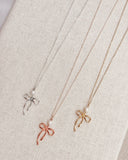 Bow Pearl Pendant Necklace – Gold, Rose Gold & Silver: Yellow Gold