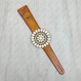 Brown leather with large blue turquoise stone concho bracelet