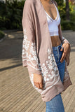 Embroidered Floral Vine Lightweight Kimono - Long Sleeve: Mocha