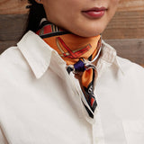 Silk Square Scarf with Equestrian Saddle & Tack Print: Orange