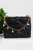 Inspired Pearl&Leather Interwoven Bag Charm Chain Strap: White