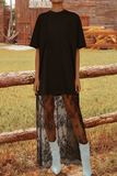 Summer 2026 High Waist Lace Sandalwood Long dress: Black