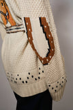 Western Horse Belted Cardigan Sweater: ALMOND BEIGE