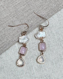 Romantic Gold Freshwater Keshi Pearl Pink Dangle Earrings