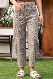 Fashion-W Leopard Drawstring Waist Pocketed Wide Leg Jeans