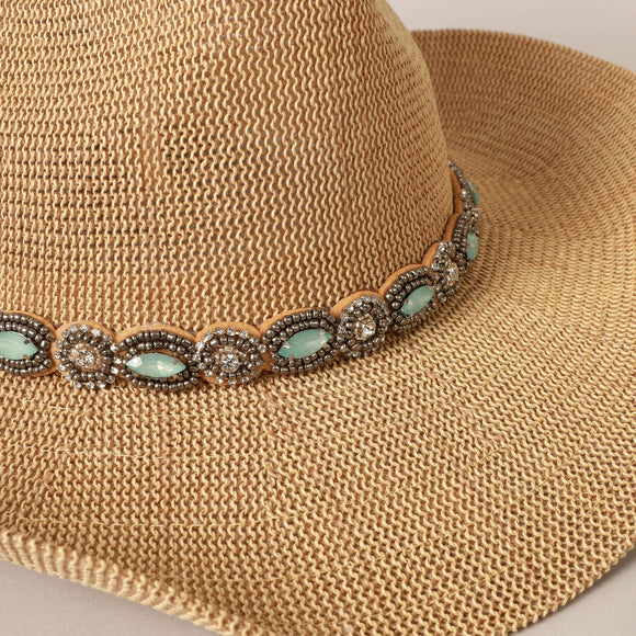 Durango Cowboy Hat with Jeweled Belt: ONE SIZE / NATURAL