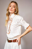Embroidered Scallop Collar Puff Sleeve Top: OFF WHITE