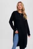 HIGH SLIT LONGLINE PULLOVER: Black