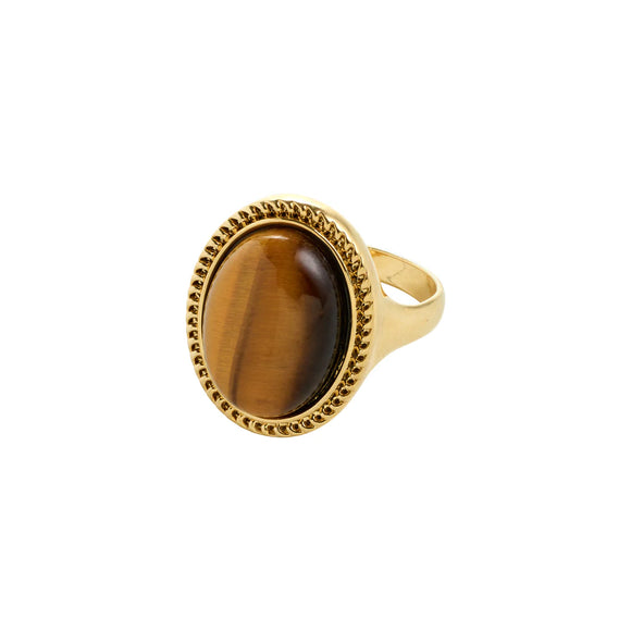 Pilgrim - BETWEEN recycled tiger eye stone ring - Gold