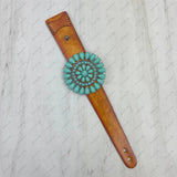 Brown leather with large blue turquoise stone concho bracelet