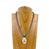15 inches silver Navajo pearl beads with oval cowboy pendent Necklace: COPPER