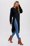 HIGH SLIT LONGLINE PULLOVER: Black