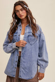 Heart Detail Oversized Denim Shirt: Light Denim