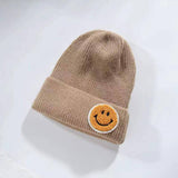 Fashion Smile Face Pastel Tone Ribbed Knit Beanie Hat: Khaki