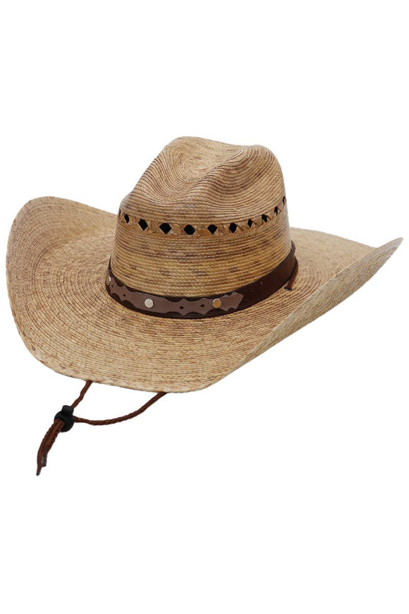 Ranch Open Weave Palm Straw Cowboy Hat: Tan