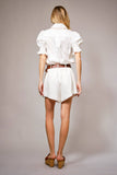 Embroidered Scallop Collar Puff Sleeve Top: OFF WHITE