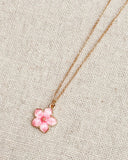 Gold Cherry Blossom Enamel Flower Necklace