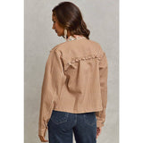 Mini Checkered Button Down Ruffled Jacket: BROWN )