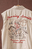 Western Sunset Embroidered Denim Vest: OATMEAL