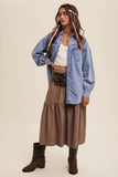 Heart Detail Oversized Denim Shirt: Light Denim