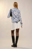 Western Printed Long Sleeve Button-Up Shirt: OFF WHITE RUST