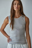 Knit Cotton Ribbed Round Neck Sleeveless Tank Top: Taupe