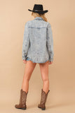 Garment Washed Snap Up Rodeo Denim Jacket: LIGHT WASH