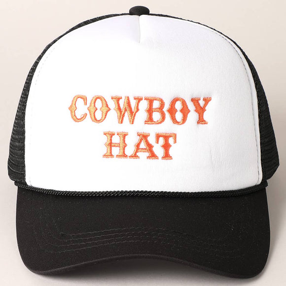 Cowboy Hat Embroidered Mesh Back Trucker Cap: One Size / BLK/WHT
