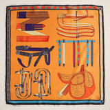Silk Square Scarf with Equestrian Saddle & Tack Print: Black