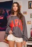 'PARIS' Graphic French Terry Oversize Top: CHARCOAL