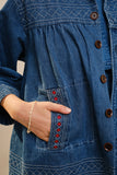 Embroidery Detailed Over Sized Denim Jacket: MED WASH