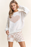 Soft Knit HEART Shape Sweater Top: Cream Beige