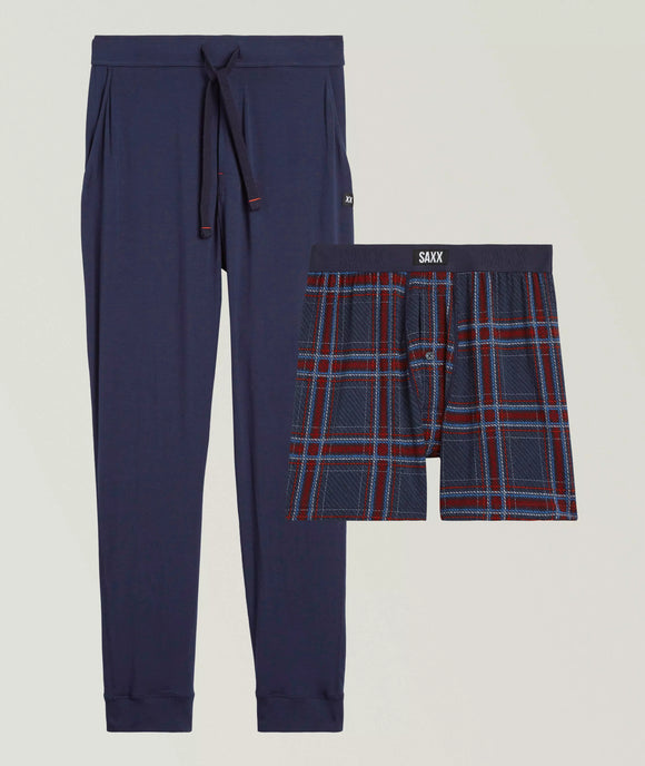 SAXX Two-Piece Snooze Jazzy Plaid/Maritime Boxer & Pant Set