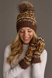 Panache - Brown, Mustard & Cream Patterned Pom Hat