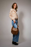 Western Printed Long Sleeve Button-Up Shirt: OFF WHITE RUST