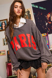 'PARIS' Graphic French Terry Oversize Top: CHARCOAL