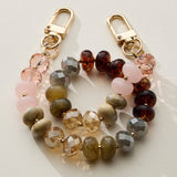 Mixed Bead Bag Keychain with Gold Clasps: Natural
