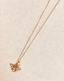 Textured Brass Bee Gold Charm Necklace