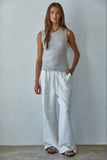 Knit Cotton Ribbed Round Neck Sleeveless Tank Top: Taupe