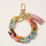 Two Tone Mixed Resin Chain Keychain with Tassel: PINK