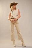 Western Motif Embroidered Sleeveless Top: SAND